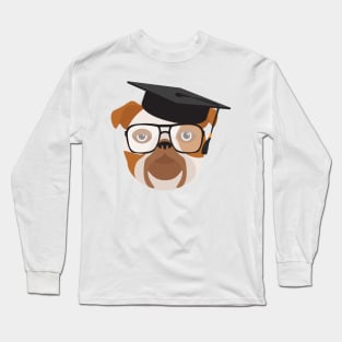 Bulldog With Glasses and University Graduation cap Long Sleeve T-Shirt